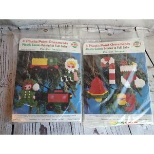 2 Sets Of 4 Plastic Point Christmas Ornaments Plastic Canvas Pre-Cut